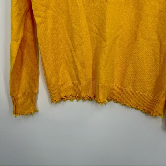 J. Society Women Yellow Distressed V-Neck Knit Pullover Sweater Top Small - Picture 6 of 7